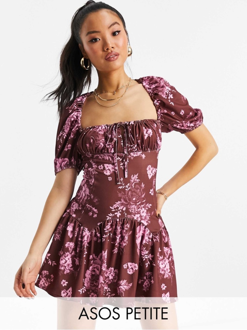 Asos Design Women's  Floral Puff-Sleeve Mini Dress